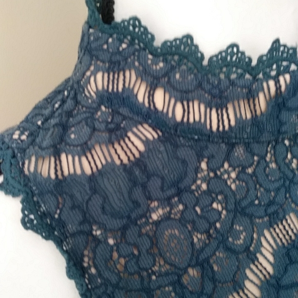 NWT Trixxi Lace Crochet High Neckline Floral Tulle Dress J 9 Blue / Green Cream - Picture 7 of 16